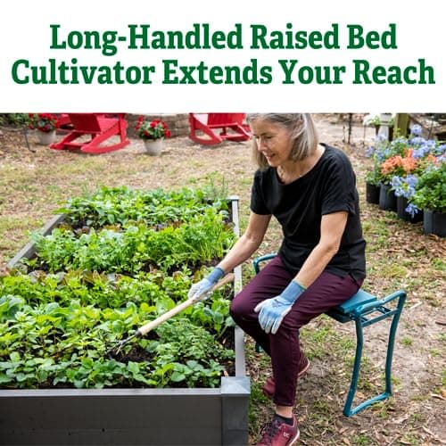 DeWit Gardener's Supply Company Lifetime Raised Bed Cultivator & Long-Handled Garden Hoe | High Carbon Boron Steel Gardening Tool - 18" Handle