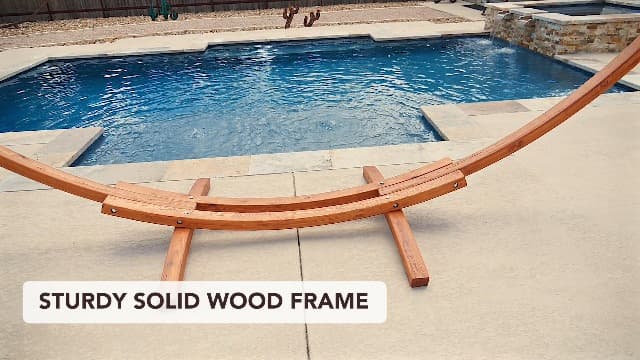 SUNCREAT Hammocks Double Hammock with 13.5 ft Wooden Stand Included, Outdoor Hammocks for Outside, 475 lbs Capacity, Blue