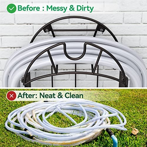 Lamir Heavy Duty Metal Garden Hose Reel with Tool Storage Basket, Wall Mount for Outer Yards and Garden Lawns
