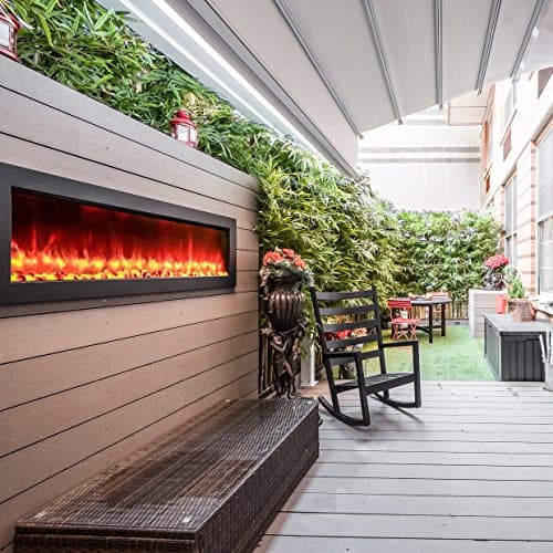 Touchstone Sideline Indoor/Outdoor Decorative Electric Fireplace -No Heat -GFI Plug for Outdoor Use -50" Wide -in Wall Recessed or Wall Mount -Realistic 3 Color Flame -Log & Crystal -Model 80017