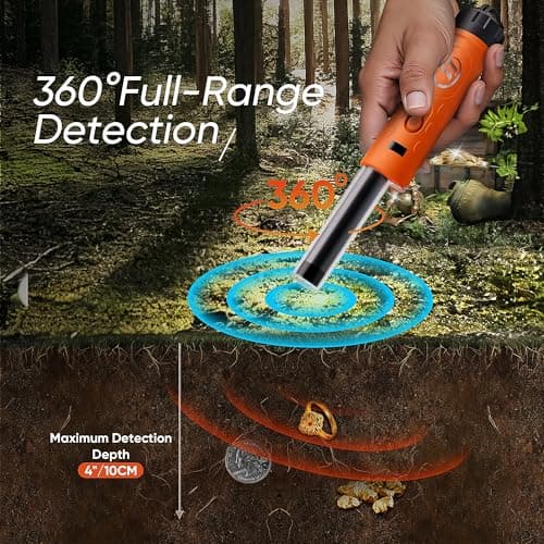 Rechargeable Metal Detector Pinpointer with 1300mAh Battery – IP68 Waterproof Handheld Probe – 360° High Sensitivity Detection Wand – Treasure Hunting Tool for Adults, Kids, Beach and Soil