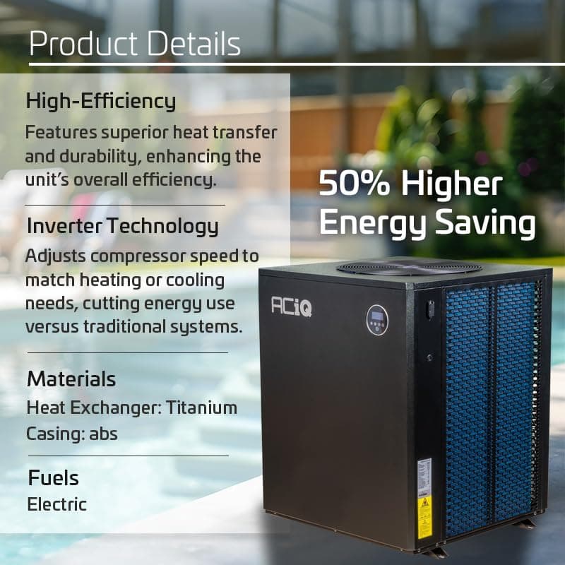 ACiQ 155,000 BTU Top-Discharge Pool Heat/Cool Pump | Energy Efficient, Quiet Operation, Electric Pool Heater, Above Ground Pool Heater