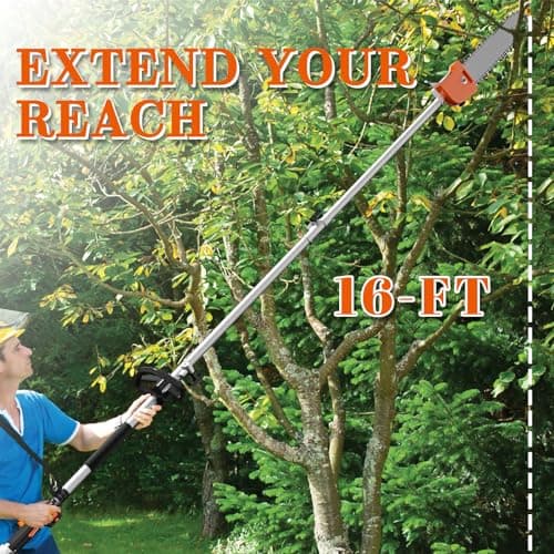 48CC Gas Powered Pole Saws,2-Stroke Gas Pole Saws for Tree Trimming with11.5in Cutting Bar, with Extendable Pole to Height Reachable 16 FT Chainsaw Tree Trimmer