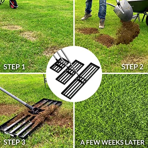 Walensee Lawn Leveling Rake, 6.5FT 17"x10" Levelawn Tool, Heavy Duty Effort Saving Lawn Level Tool, Stainless Steel Handle Lawn Leveler for Yard Garden Golf Course, Ease Level Soil Sand Dirt Surfaces
