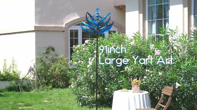 91 inch Wind Spinners Outdoor - Extra Large Outdoor Metal Wind Sculptures Spinners with Stake, Windmills for The Yard Garden, Yard Art Garden Lawn Decor - Blue (27" W x 91" H)