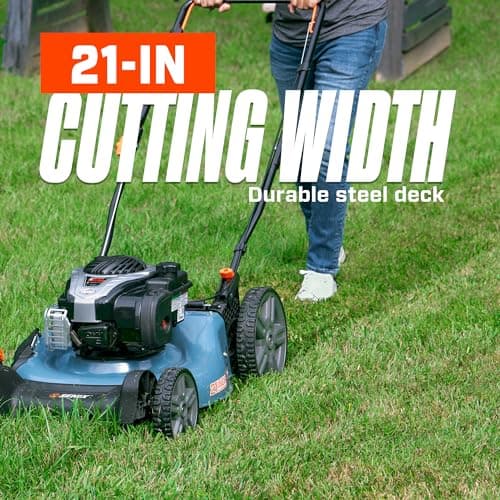 SENIX LSPG-M7 21-Inch Gas Push Lawn Mower with 140 cc 4-Cycle Briggs & Stratton Engine, Bagging, Mulching, and Side Discharge, 6-Position Dual Lever Height Adjustment