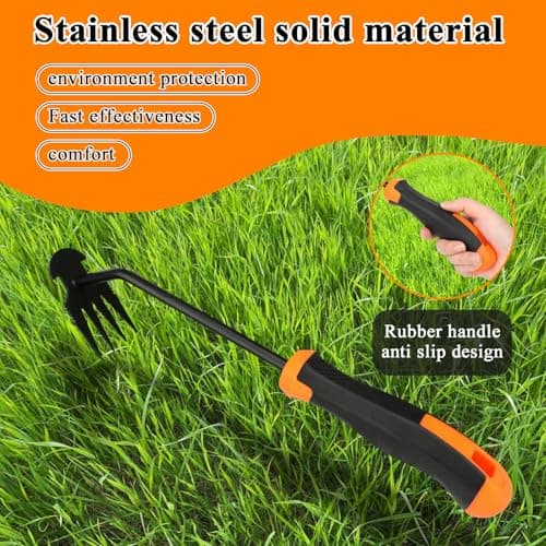 Weed Puller Tool, New Durable Garden Hand Weed Tool with Rubber Handle, Enhanced Weed Remover Tool, 4 Teeth Manganese Steel Forged Hand Weeder for Vegetable Gardening, Backyard, Farm, Planting
