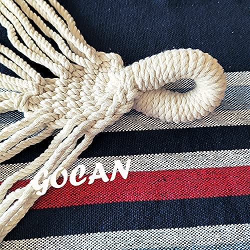 Brazilian Double Hammock 2 Person Extra Large 220x160cm Total Length 330cm Load 500lb Canvas Cotton Hammock for Patio Porch Garden Backyard Lounging Outdoor and Indoor(Dark Blue)