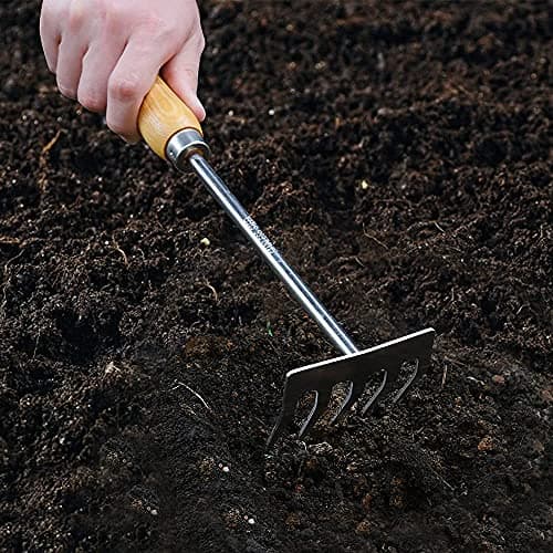 Gardtech Garden Tool Set, 5 Pcs Gardening Tool Set with Weeder Puller, Dibber, Transplanter, Big Trowel, 5-Claw Cultivator - Wooden Handle Heavy Duty Stainless Steel Gardening Hand Tools