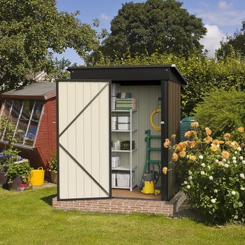 Flamaker Storage Shed Waterproof Metal Garden Shed with Lockable Door Utility Tool Shed Outdoor Storage for Backyard, Patio and Lawn (5 x 3 FT)