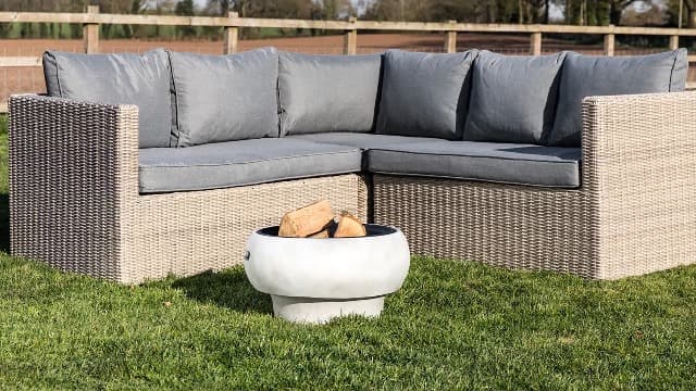 Teamson Home MGO Light Concrete Round Charcoal and Wood Burning Fire Pit for Outdoor Patio Garden Backyard with Spark Screen, Fireplace Poker, Grate, and BBQ Grill, Light Gray