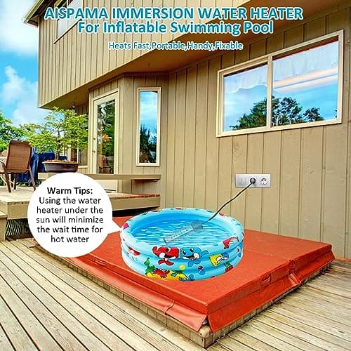Immersion Water Heater,Pool Heater for Inflatable Pool, Portable Hot Tub Heater with Stainless Steel Protection Guard and LCD Digital Thermometer,Heat Water Fast in Small Pool,Bucket and Bathtub.