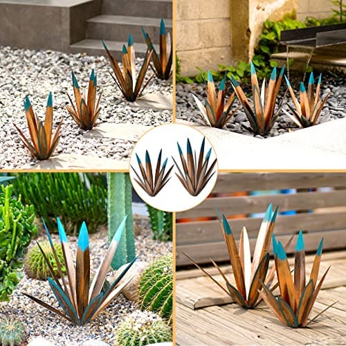 Tequila Rustic Sculpture, 2Pack DIY Rustic Hand Painted Metal Agave, Metal Agave Plant Home Decor, Garden Yard Sculpture Lawn Home Art Decoration Statue, Garden Ornaments Outdoor Decor (Small)