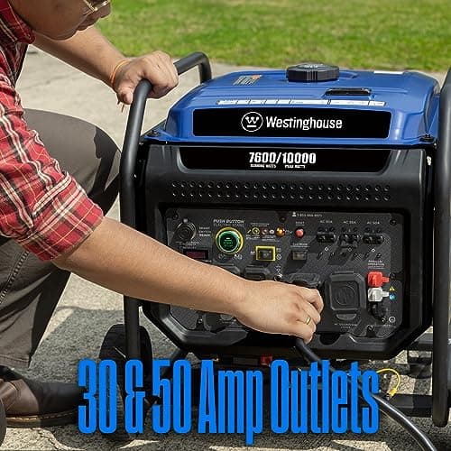 Westinghouse 10000 Peak Watt Portable Open Frame Inverter Generator, Remote Electric Start with Auto Choke, Transfer Switch Ready, Gas Powered, CO Sensor