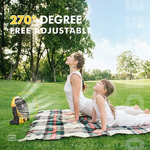 Camping Fan with LED Lantern, 36 Hours 9 Inch Portable Rechargeable Battery Powered Fan with Stepless Speed and Quiet Battery Operated for Picnic, Barbecue, Fishing, Travel, Home, Tent