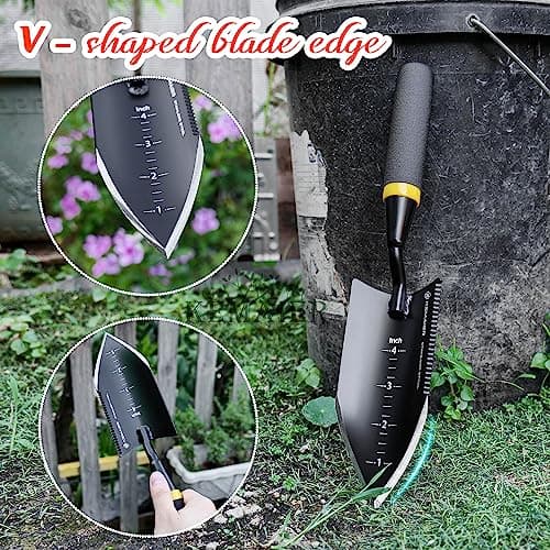 Heavy-Duty Trowel Garden Tool, Stainless Steel Serrated Hand Shovel for Effortless Digging, Weed Control, and Precise Bulb Planting