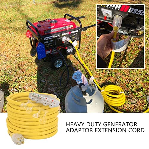 S7 25 Feet Heavy Duty Generator Adaptor Extension Cord,Locking Cord,NEMA L14-30P/Four 5-20R, Generator Power Cord