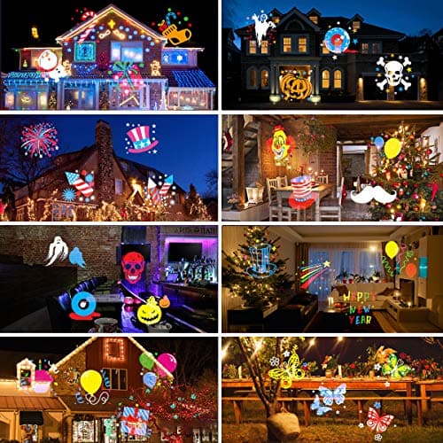 Christmas Lights Projector,Waterproof IP65 Indoor Motion Remote Control 10W LED Projector, 16 Slides Holiday Light Party Outdoor Garden House Apartment Kids Room Night Light