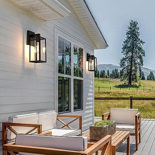 MAXvolador Outdoor Wall Lantern, Exterior Waterproof Wall Sconce Light Fixture, Black Anti-Rust Mount Light with Clear Glass, E26 Base Wall Lamp