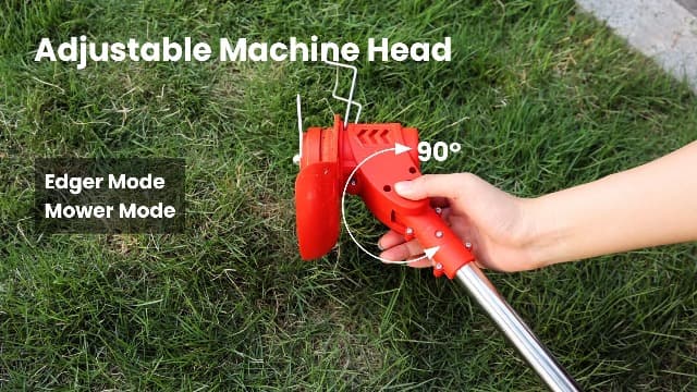 Electric Weed Wacker Cordless with Wheels,21V 2×2000mAh Weed Eater Battery Powered, 6-inch Cordless String Trimmer with 3 Types of Blades, Electric Grass Trimmer,Lawn Edger, Mower for Yard,Garden