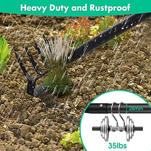 Garden Hoe- 62 Inch Long Stirrup Hoe Garden Tools Cultivator for Weeding, Heavy Duty Garden Hoe for Gardening Weeding with Adjustable Handle Scuffle Garden Hula Hoe with Rake,Loop Stirrup Hoe Weeder