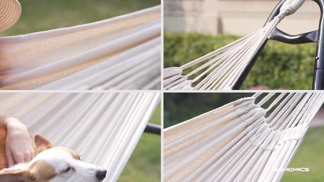 SONGMICS Double Hammock, 98.4 x 59.1 Inches, 660 lb Load Capacity, with Compression Bag, Mounting Straps, Carabiners, for Terrace, Balcony, Garden, Outdoor, Camping, Beige UGDC15M