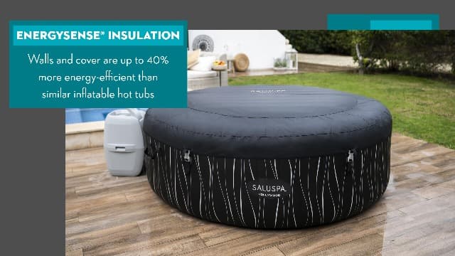 Bestway SaluSpa Hollywood EnergySense Luxe AirJet Round Inflatable 4 to 6 Adult Hot Tub with Heater, Filter, 2 Covers, and 140 AirJet System