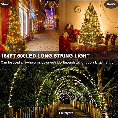 Decute 164FT 500LED Christmas Fairy String Lights Dimmable with Remote Control Copper Wire Starry Lights with UL Cerficated Decorative for Party Wedding Bedroom Christmas Tree Warm White