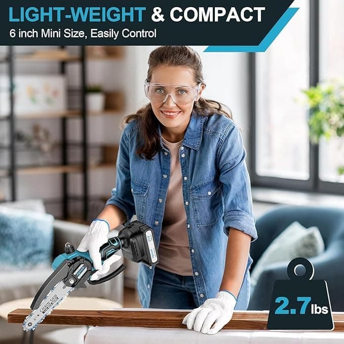 Mini Electric Chain Saw, GUIFIN 6 Inch Cordless Chainsaw, 2 Pcs Rechargeable Battery, Compact One-Hand Use And Auto Lubrication System, Double Safety Lock, Home Improvement, Garden & Orchard Pruning