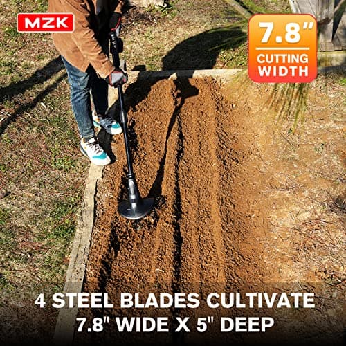 MZK 20V Cordless Tiller Cultivator with 24 Steel Tines,7.8-inch Wide Battery Powered Garden Cultivator, Mini Tiller for Gardening (2AH Battery and Charger Included)