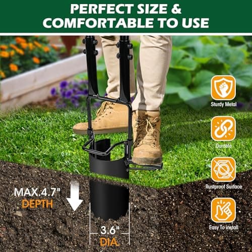 Bulb Planter Tool Long Handle,5-in-1 Lawn and Garden Tool,Gardening Bulb Transplanter,Stand Up Handled Bulb Planter,Grass Plugger,Sod Remover Lawn Plugger Digging Holes to Plant Tulips,Iris,Daffodil