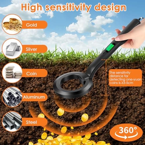 Metal Detector, IP54 Waterproof Portable High Sensitivity Metal Detector with Audible & Vibration Alerts, 360 Scanning Treasure Finder (Black)