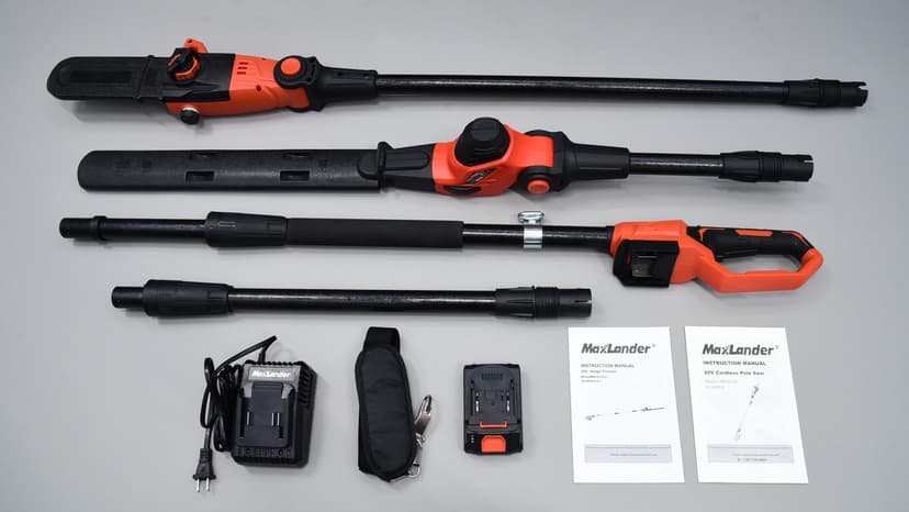 Pole Saw 8-Inch Cordless Pole Saws for Tree Trimming, 15-Feet MAX Reach Electric Pole Saw, 16ft/s Cutting Speed Auto Oiling Multi-Angle Pole Chainsaw with 2 x 20V 2.0Ah Battery & Charger