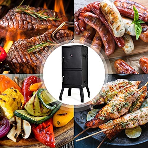 DORTALA Vertical Charcoal Smoker, Outdoors Charcoal Barbeque, Smoked Carbon Oven, Iron Structure, w/Two Chrome-plated Nets, Two Charcoal Pots, Suitable for Lawn Picnic, Backyard BBQ (Black)