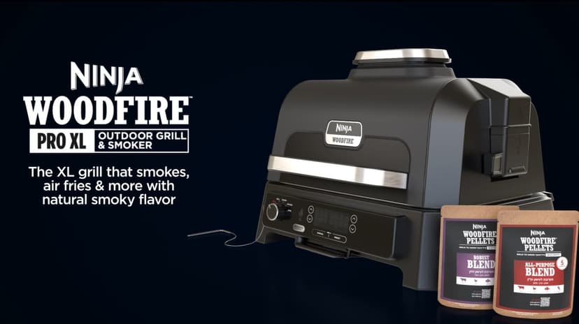 Ninja, Woodfire Pro XL Outdoor Grill & Smoker, Thermometer, 4-in-1 Master Grill, BBQ Smoker, Outdoor Air Fryer, Bake, Portable, Electric Grill, Dark Grey, OG850