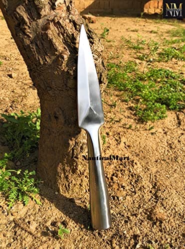 NauticalMart Hand-Forged Viking Saga Iron Spear Point Viking Accessories Medieval Steel Spearpoint Made From Carbon Steel Reenactment, Long Spear SCA LARP Knight (Silver)
