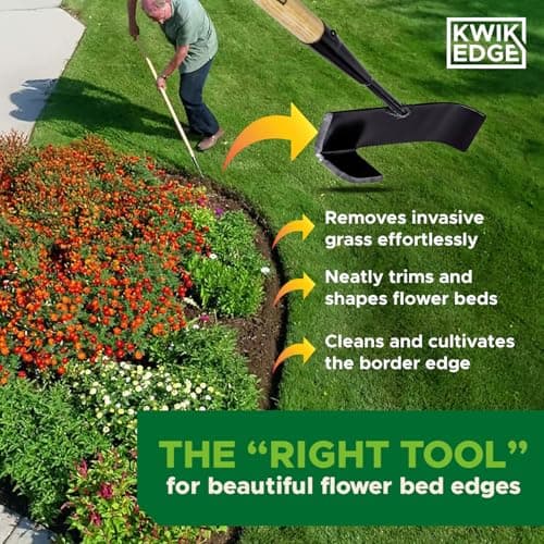 Edging Shovel for Landscaping - Garden Edging Tool for Landscaping, Hand Edger Lawn Tool for Precise Clean Borders, Long Handle Manual Edger for Lawn, Sidewalk, Flower Beds & Pathways - KWIK EDGE Tool
