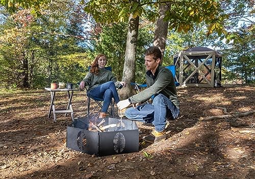 Camco Heavy Duty Steel Campfire Ring - 27"" Wide with Hinged Construction, Portable Collapsible Design is Easily Transportable, Comes with Storage Bag - (51091)", Black