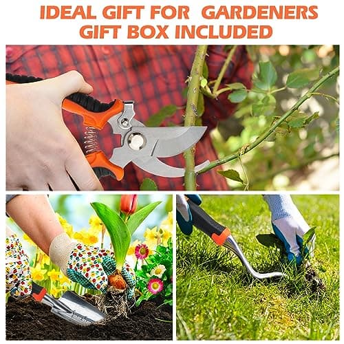 Garden Tools Set, Updated 3 PCS Heavy Duty Gardening Kit - Hand Shovel/Trowel, Manual Weeder and Sharp Bypass Pruning Shears/Scissors/Clippers with Bigger Ergonomic Handle, Ideal Gift