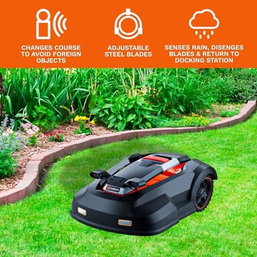 RM24PRO Robot Lawn Mower with Bluetooth App Control Ultrasonic Sensor Metal Plate 1/4 Acre 20 Degrees Slope for Small to Medium Yards