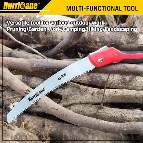 HURRICANE Folding Hand Saw, 10 Inch Pruning Saw, Hand Saw for Wood Cutting, Camping Tree Saw with SK5 Curved Blade, Triple-cut Razor Teeth, Outdoor Portable Saw for Tree Trimming, Gardening, Hiking