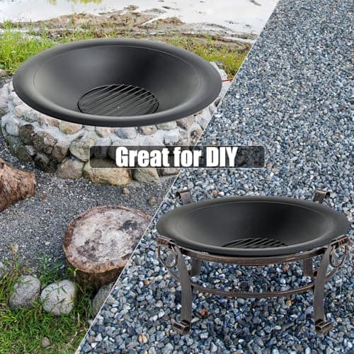 35 inch Steel Fire Pit Bowl for DIY or Replacement Existing Fire Pits, Wood Burning Fire Pit Bowl with Spark Screen &Fire Poker, Fireplace for Backyard, Porch, Deck, Camping, BBQ(Smooth)