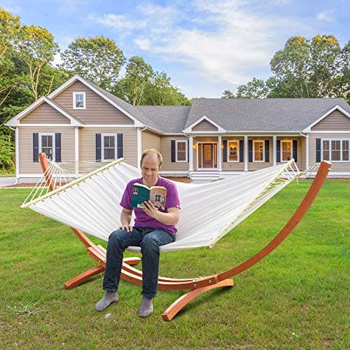 ONCLOUD 14 Ft Wooden Arc Hammock Stand Double Person Hammock Stand Only, Heavy Duty 400 LBS, Amber Yellow