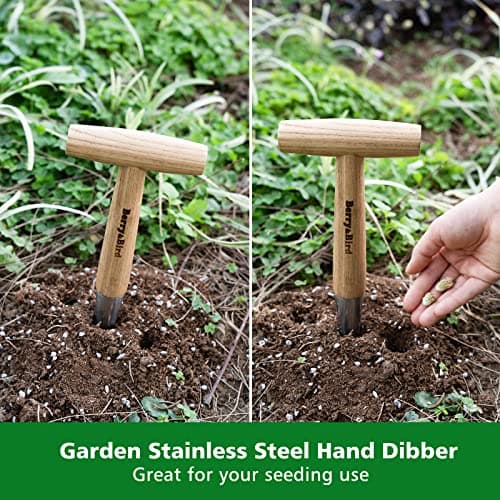 Hand Dibber, Stainless Steel Sow Dibbler with Wood Handle, Garden Hole Punch Dibbler Tool for Planting Seeds & Bulbs, Hand Held Bulb Planter for Planting Flowers Tulips, Daffodils, Dahlias