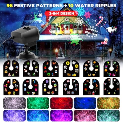 Halloween Christmas Projector Lights Outdoor Waterproof,15W Brighter HD Ocean Wave Effect,12 Slides 96 No Fade Pictures for Thanksgiving,New Year LED Projector Decoration