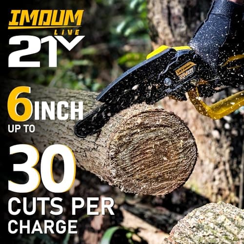 Mini Chainsaw Electric Chain Saw 6 Inch Cordless Battery Powered, 2.0Ah Battery, Compatible w/IMOUMLIVE Pole, Hand Held, Small, Portable and Easy for Tree Trimming Branch Pruning Wood cutting