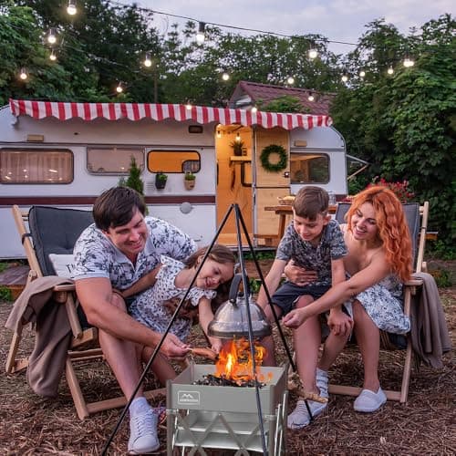 KAMPKEEPER Fire Pit 18 Inch Outdoor Wood Burning Fire Pit,Portable Fire Pit for Camping, Beach Parties,and More,Included Heat Shield for Leave No Trace Fires