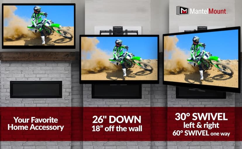 MantelMount MM700 Premier Fireplace TV Mount Pull Down Bracket for 50"-90" & 25-115 lb Televisions Above Mantel with Sound Bar Attachment, Paintable Covers & Safety Pull Down Handles
