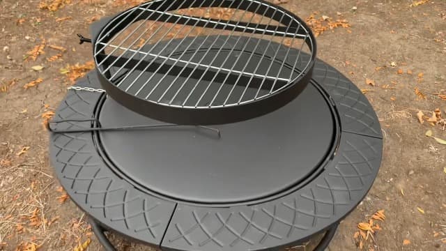 35 Inch Fire Pit with BBQ Grill, Wood Burning Fire Pits for Outside with Lid & Fire Poker, 3 in 1 Round Metal Fire Pit Table with Cooking Grate, Outdoor Firepit for Backyard, Patio, Bonfire, Picnic
