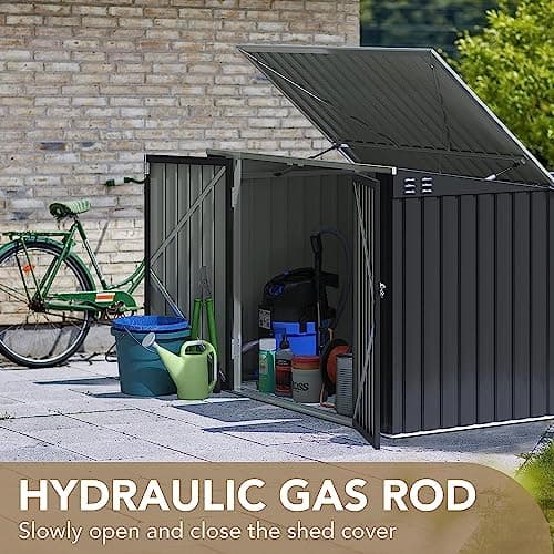 Devoko Outdoor Storage Shed 5.8 x 3.3 FT Metal Trash Shed Waterproof Outside Storage with Lid Chain Hydraulic Gas Rod for Trash Can Weeding Tools